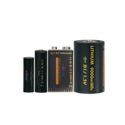 1.5 فولت بطارية ليثيوم أيون قابلة لإعادة الشحن 6000mwh ~ 9000mwh USB